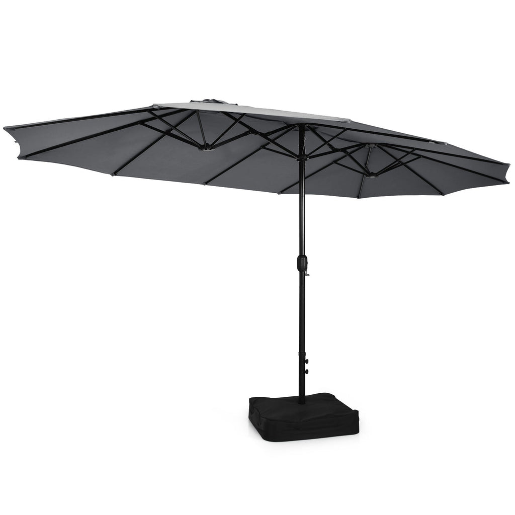 10 Piece Outdoor Dining Set with 15 Feet Double-Sided Twin Patio Umbrella
