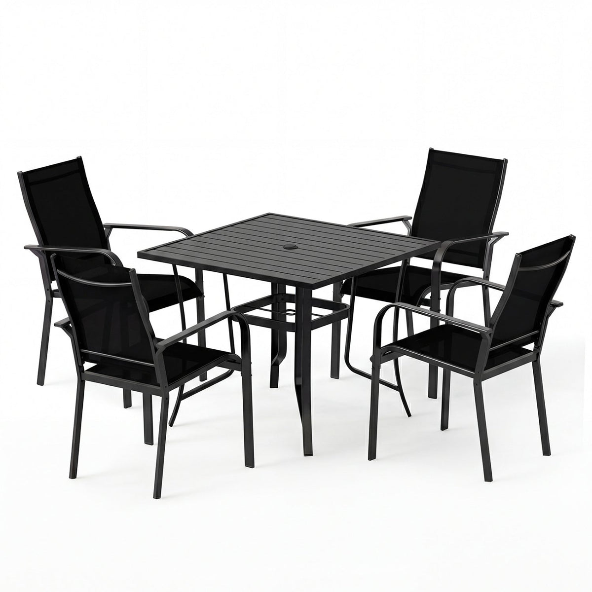 5 Pieces Patio Dining Set for 4 Outdoor Square Table and Stackable Chairs