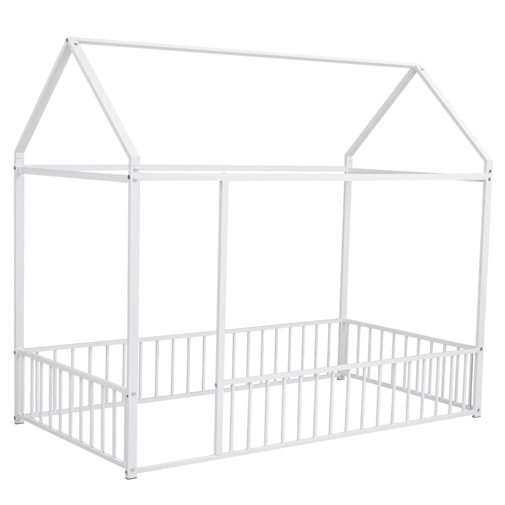 Metal Bed House Bed Frame With Fence