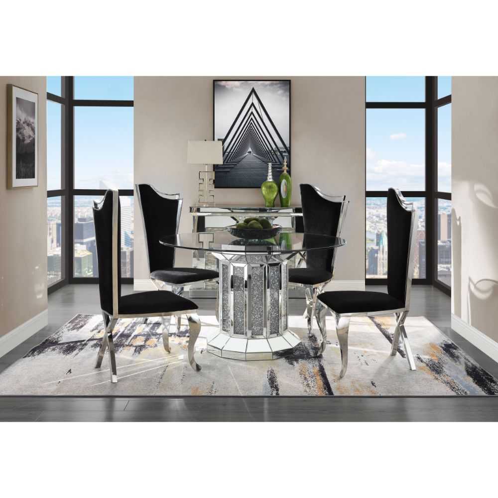 Noralie - Dining Table - Clear Glass Top & Mirrored & Faux Diamonds