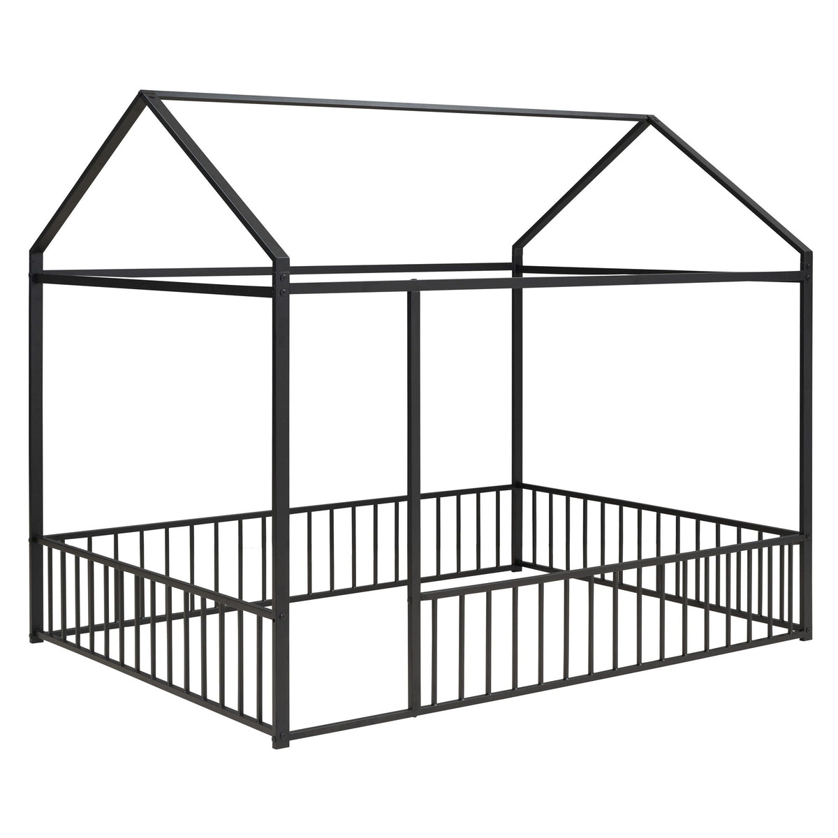 Metal Bed House Bed Frame With Fence