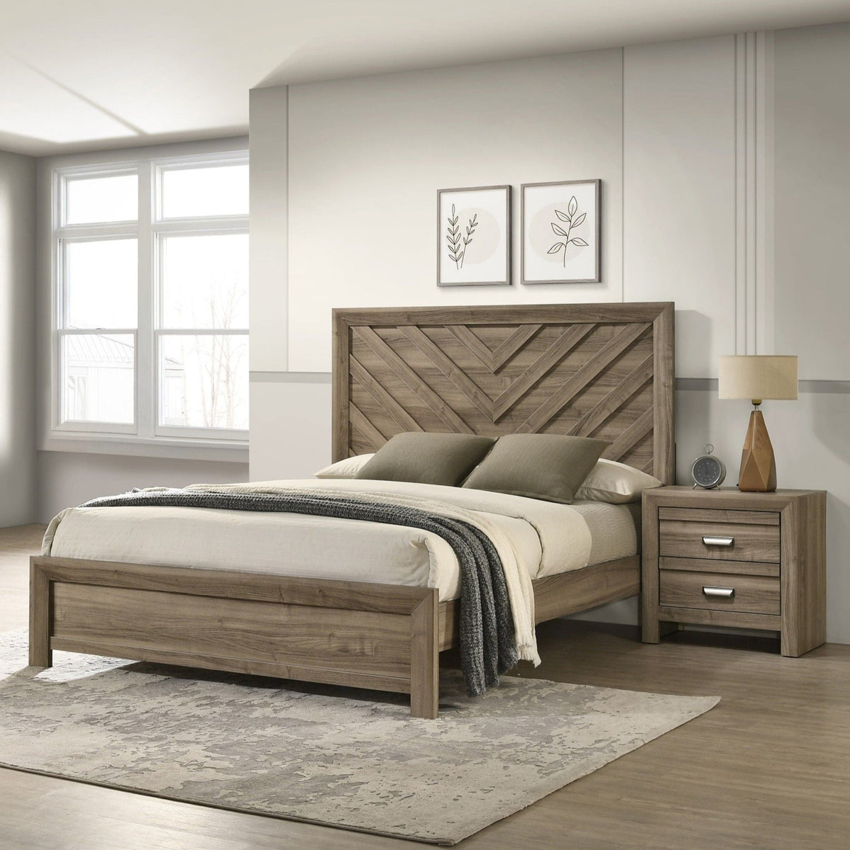2 Drawer Nightstand With Pulls, Bedroom Furniture - Light Brown