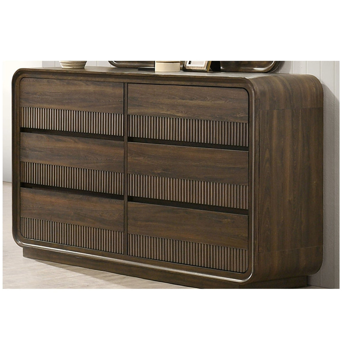 Flair Rounded Edges 1 Piece Dresser, 6 Drawer Storage Bedroom Furniture - Brown