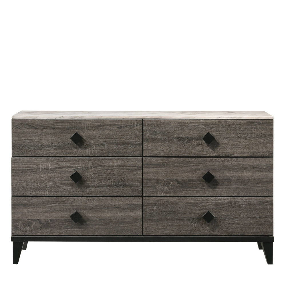 Avantika - Dresser - Faux Marble Top & Rustic Gray Oak