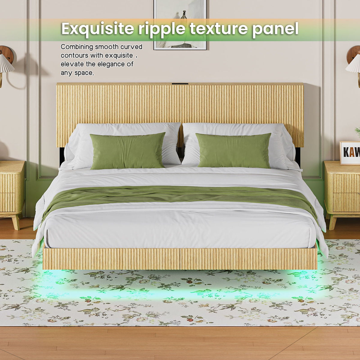 Floating Bedstead With Charging Station And LED Lights