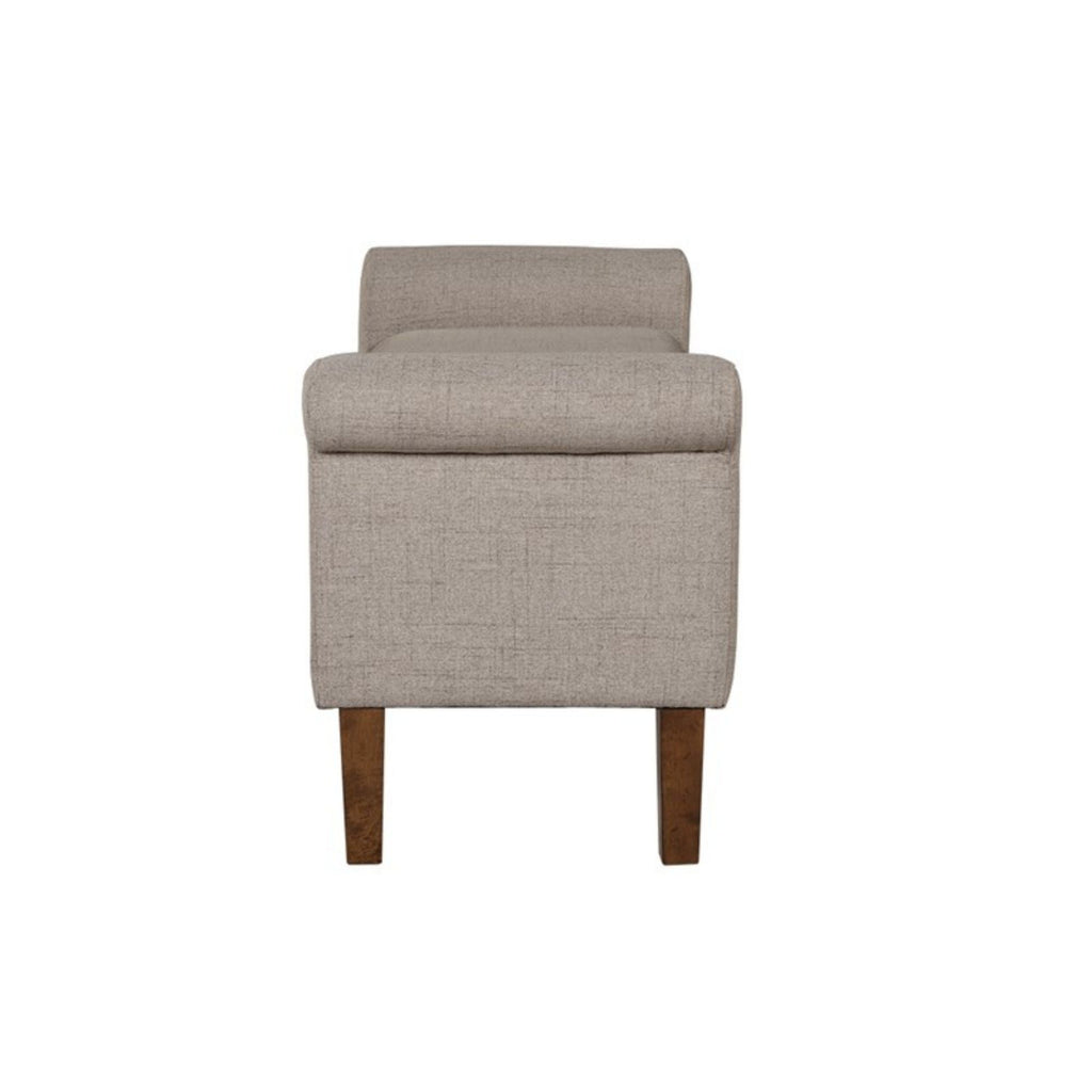 Upholstered Storage Bench With Rolled Armrests - Beige