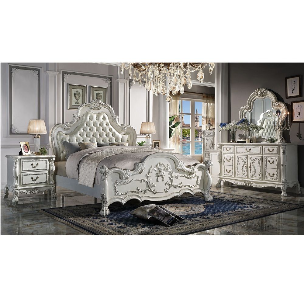 Dresden - Queen Bed - Synthetic Leather & Bone White