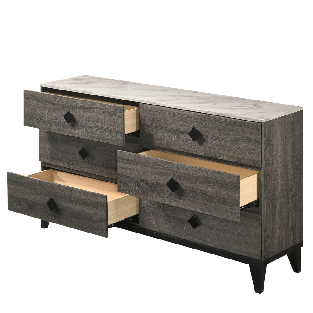 Avantika - Dresser - Faux Marble Top & Rustic Gray Oak