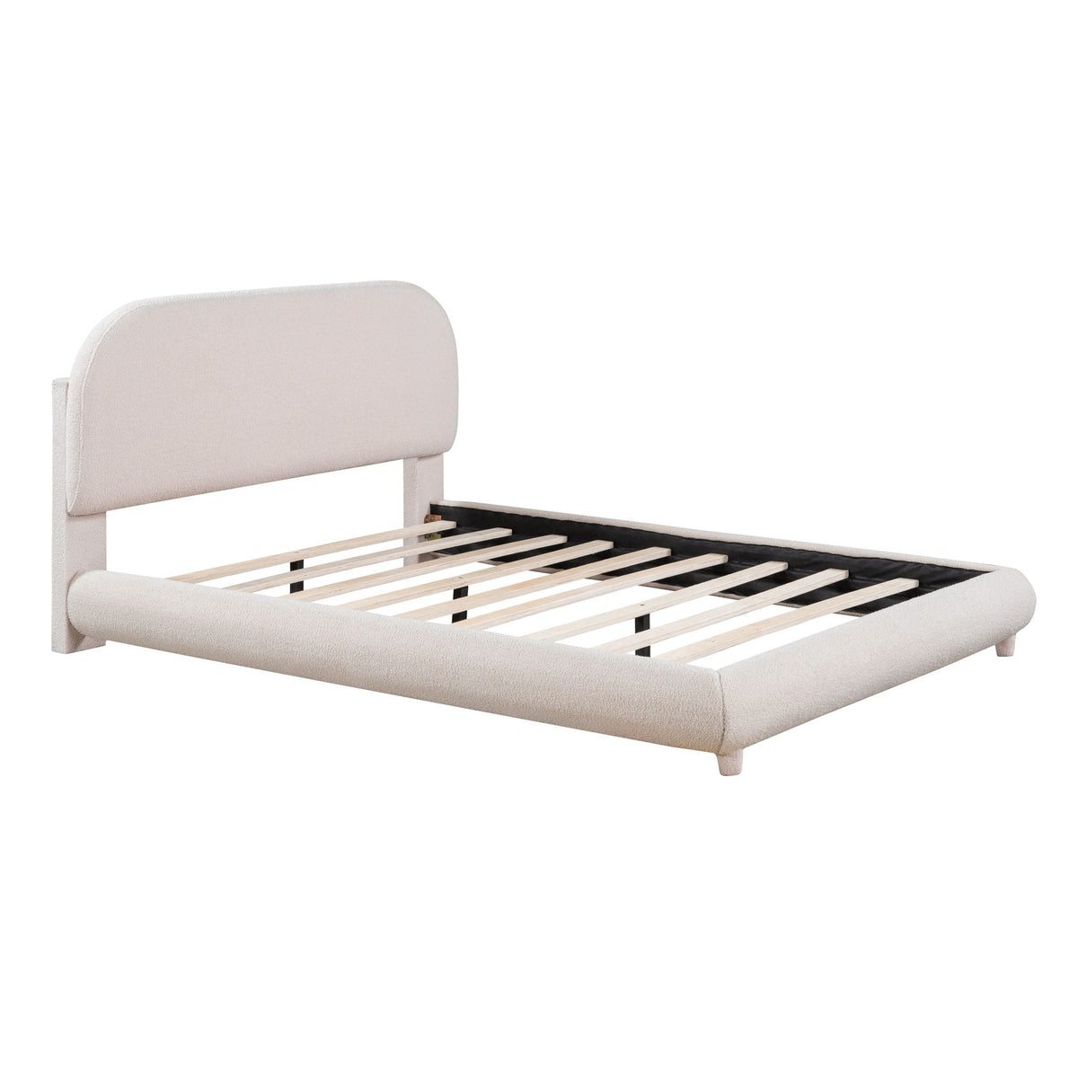 Upholstered Platform Bed With Thick Solid Frame And Stylish Curve-Shaped Design