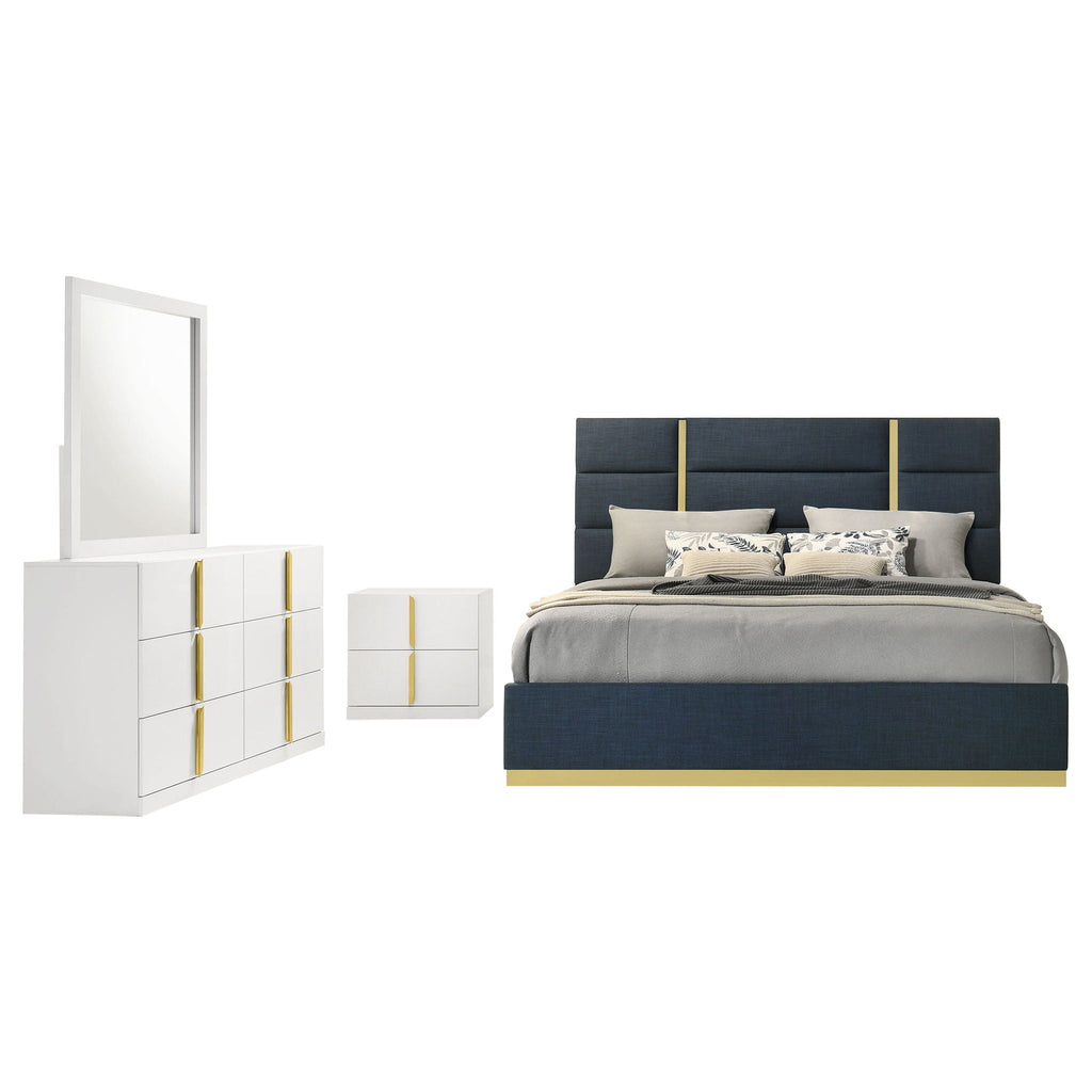 Ines 4-piece Queen Bedroom Set Navy and White High Gloss