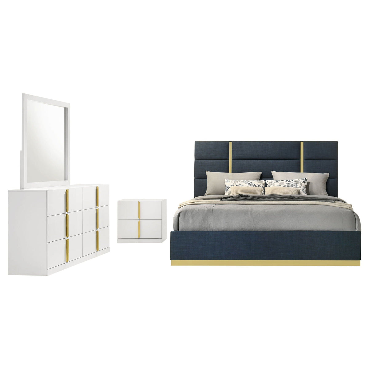 Ines 4-piece Queen Bedroom Set Navy and White High Gloss