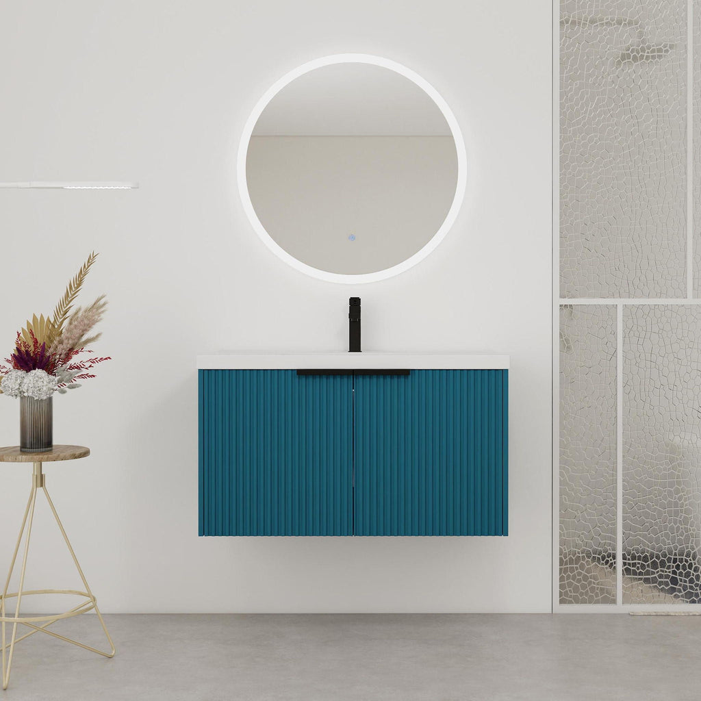Contemporary Wall Mounted Bathroom Vanity With Resin Double Sink