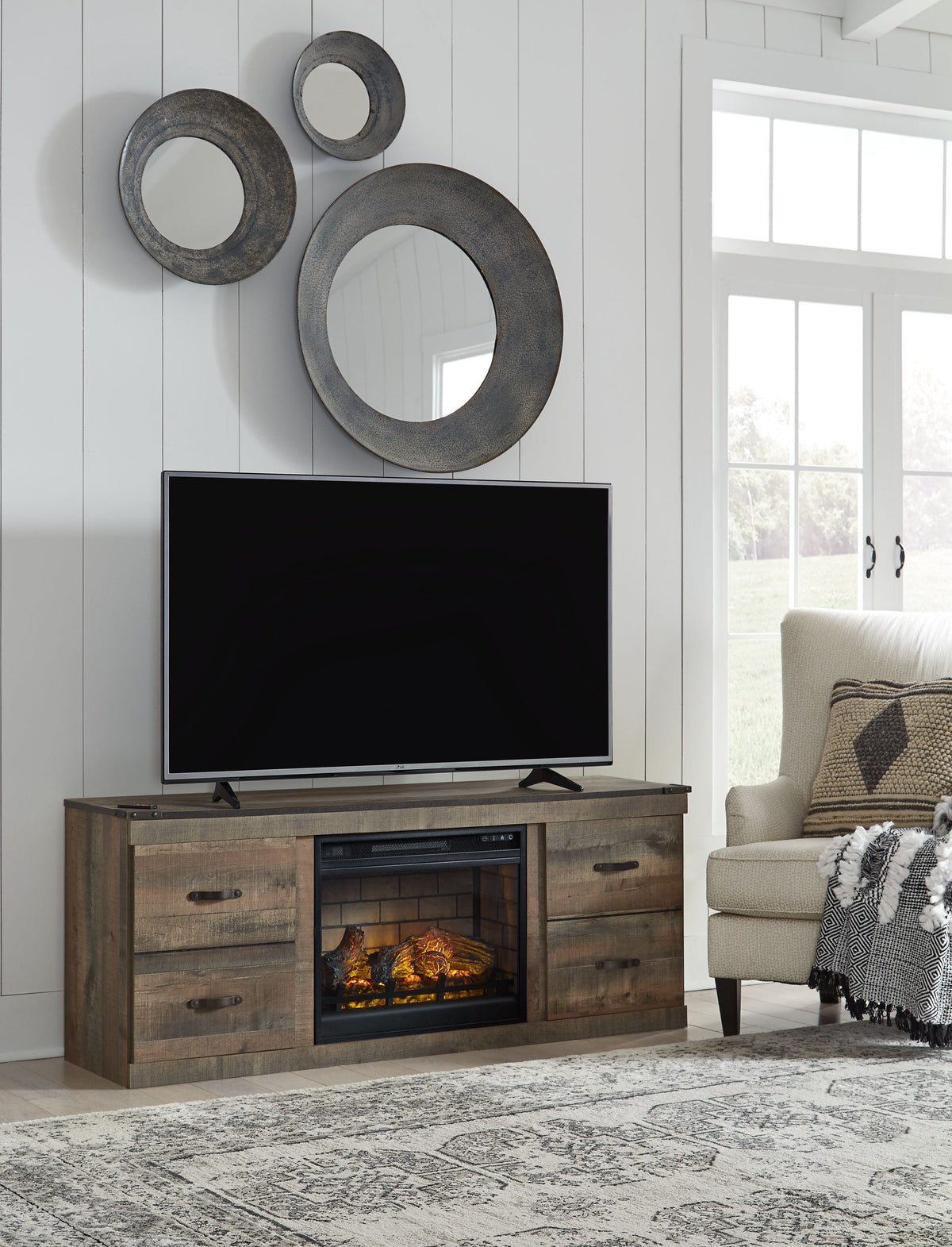 Trinell - TV Stand With Electric Fireplace - Brown