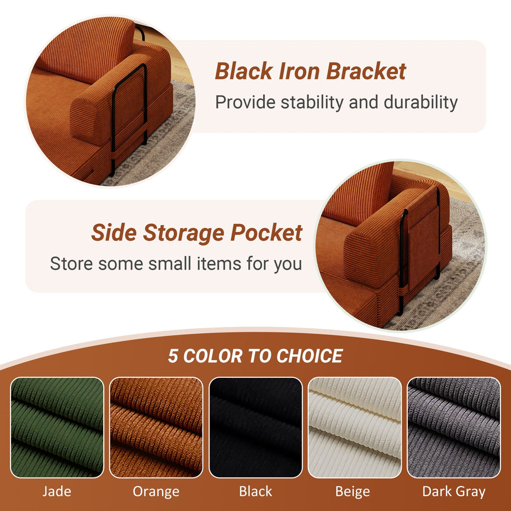 Convertible Sleeper Sofa Bed With Cylindrical Pillow, Fixed Shape Frame
