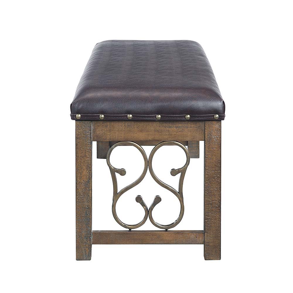 Raphaela - Bench - Black Synthetic Leather & Weathered Cherry