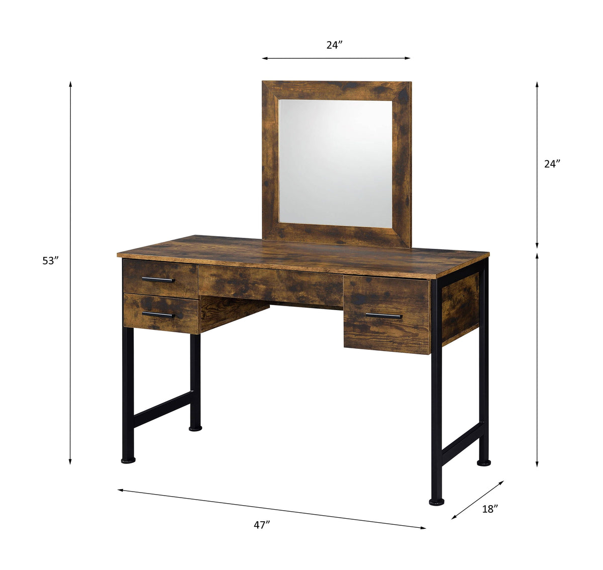 Juvanth - Vanity Desk & Mirror - Rustic Oak & Black