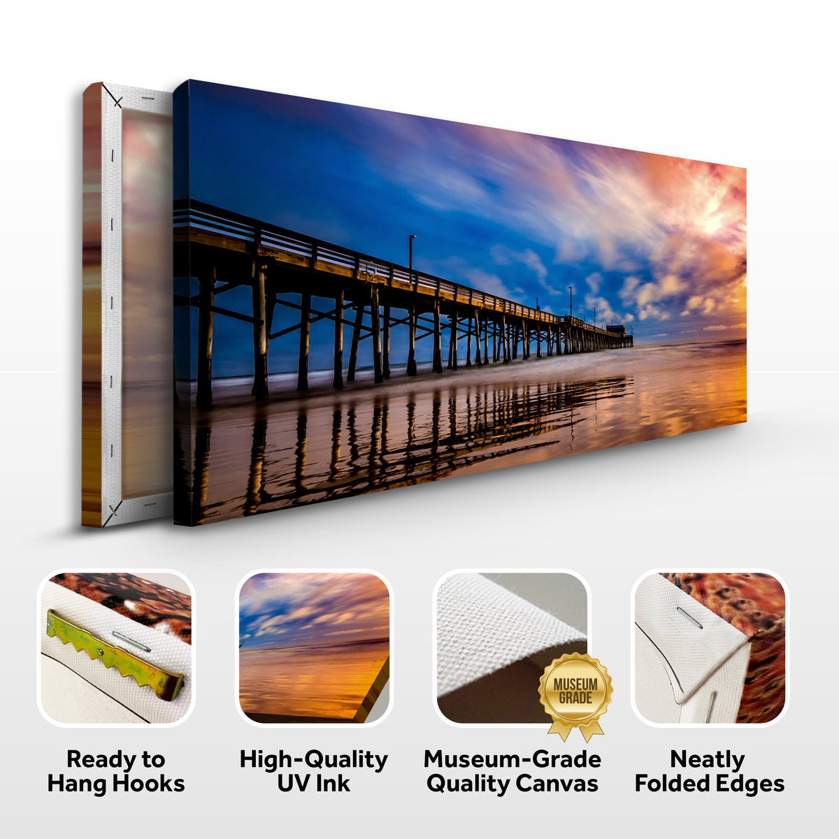 Beach Pier & Ocean Horizon Canvas Wall Art