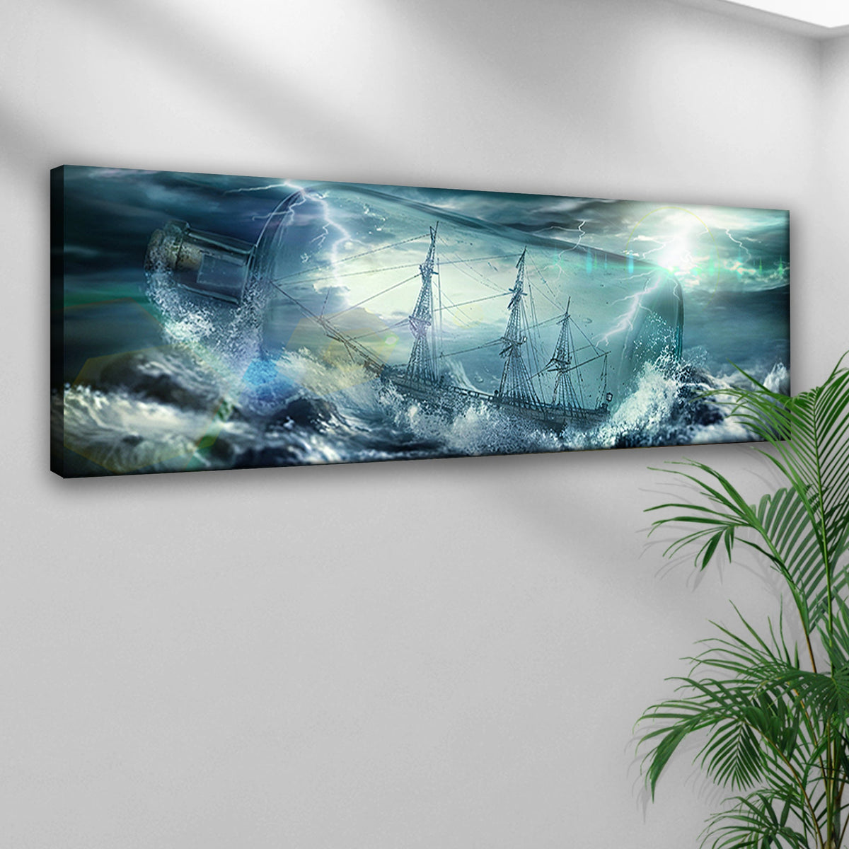 Pirate Ship In A Bottle Canvas Wall Art