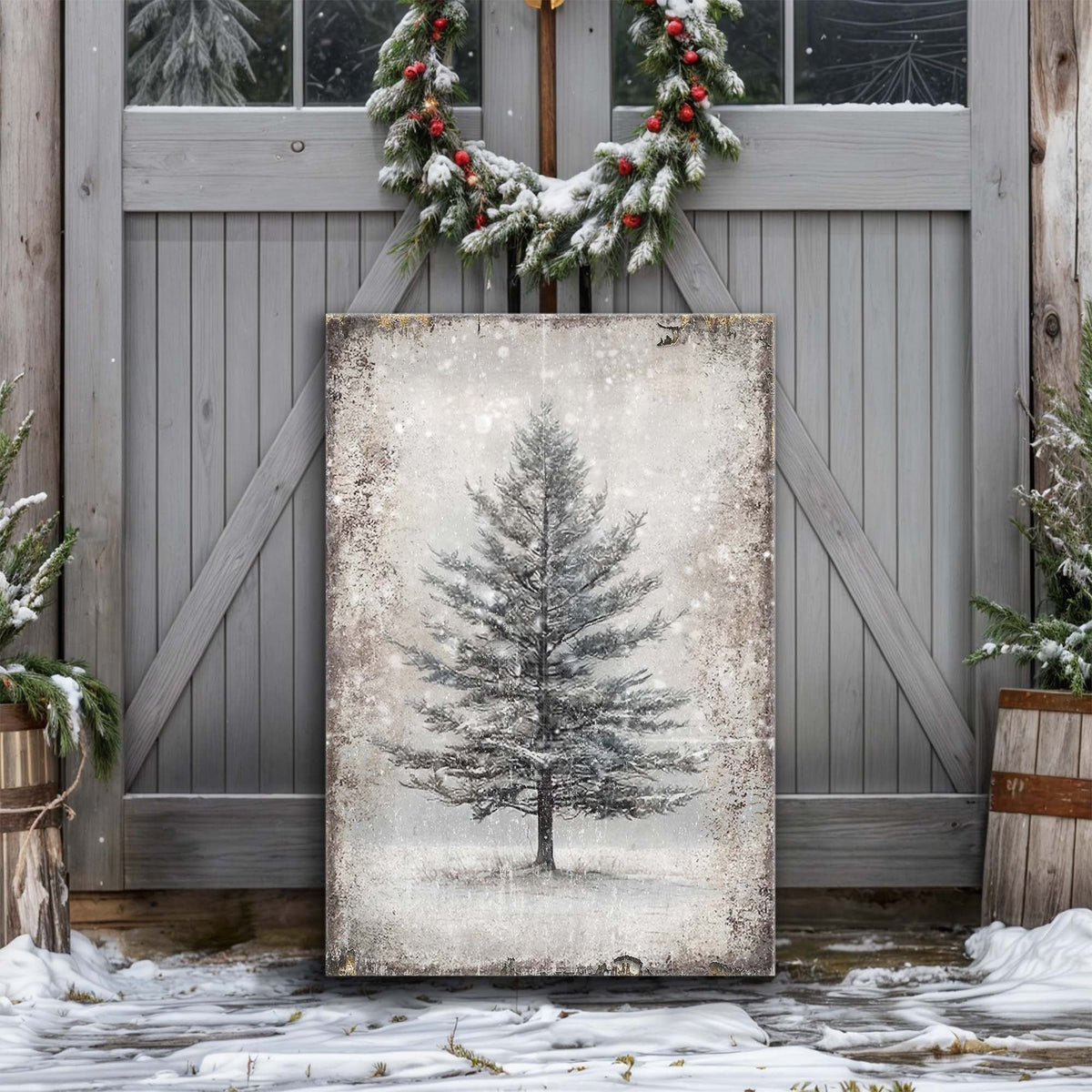 Vintage Christmas Tree Wall Art with Free 100+ Christmas Print