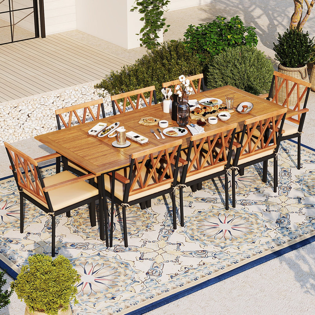 Acacia Wood Outdoor Furniture Set 9 Pieces Patio Dining Set with 8 Chairs