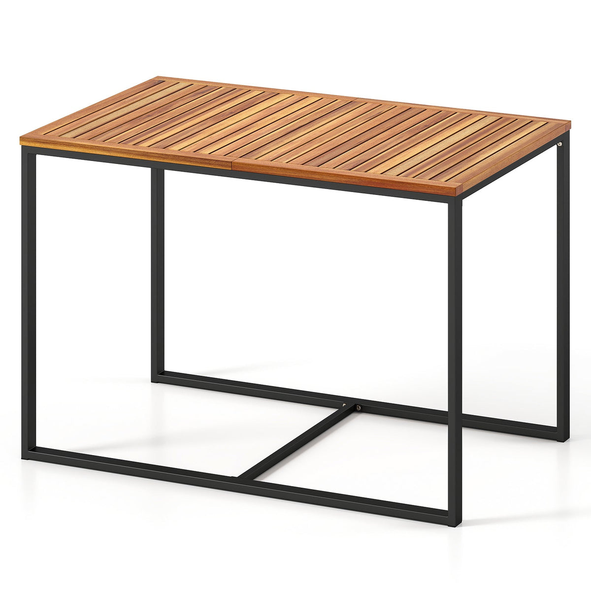 Acacia Wood Patio Dining Table with Metal Frame-Navy
