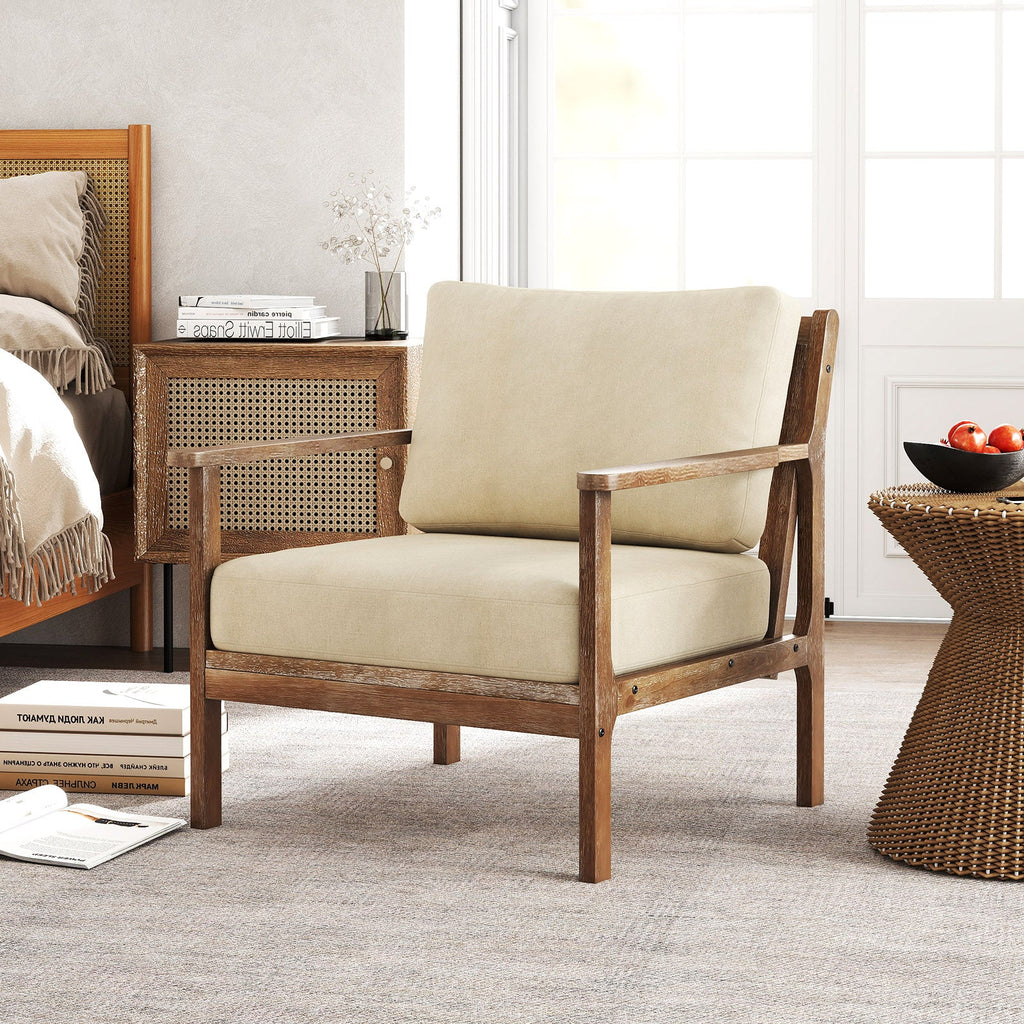 Modern Accent Chair with Solid Rubber Wood Armrests
