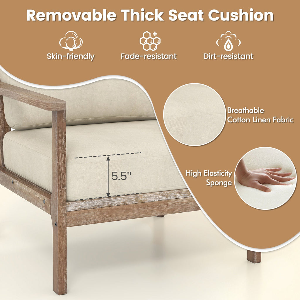 Modern Accent Chair with Solid Rubber Wood Armrests
