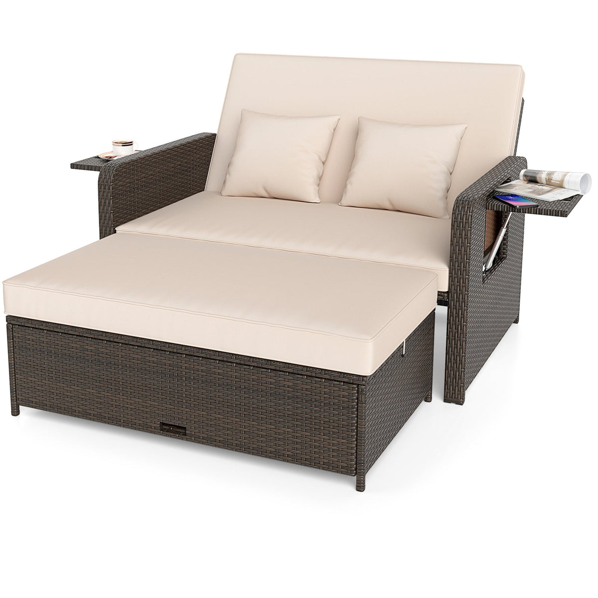 Premium Adjustable Outdoor Patio Daybed Set with Cushions and Storage Ottoman