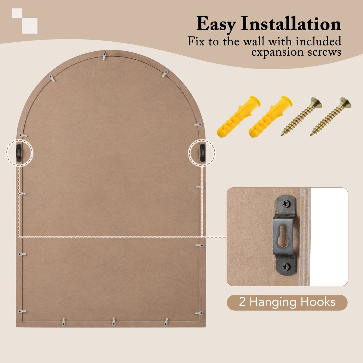 Arched Window Pane Farmhouse Wall Mounted Decorative Mirror-Nature