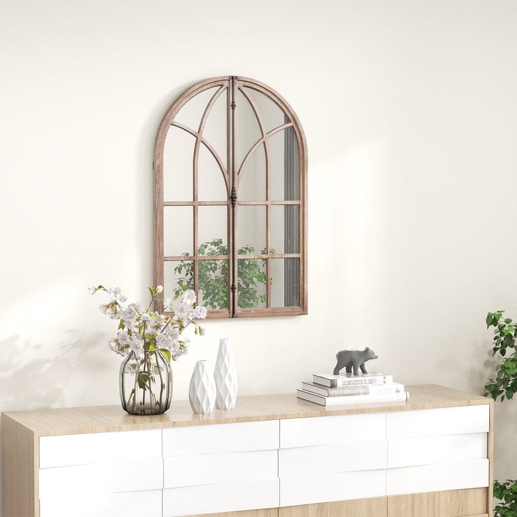 Arched Window Pane Mirror Wall Mounted for Living Room and Entryway-Natural
