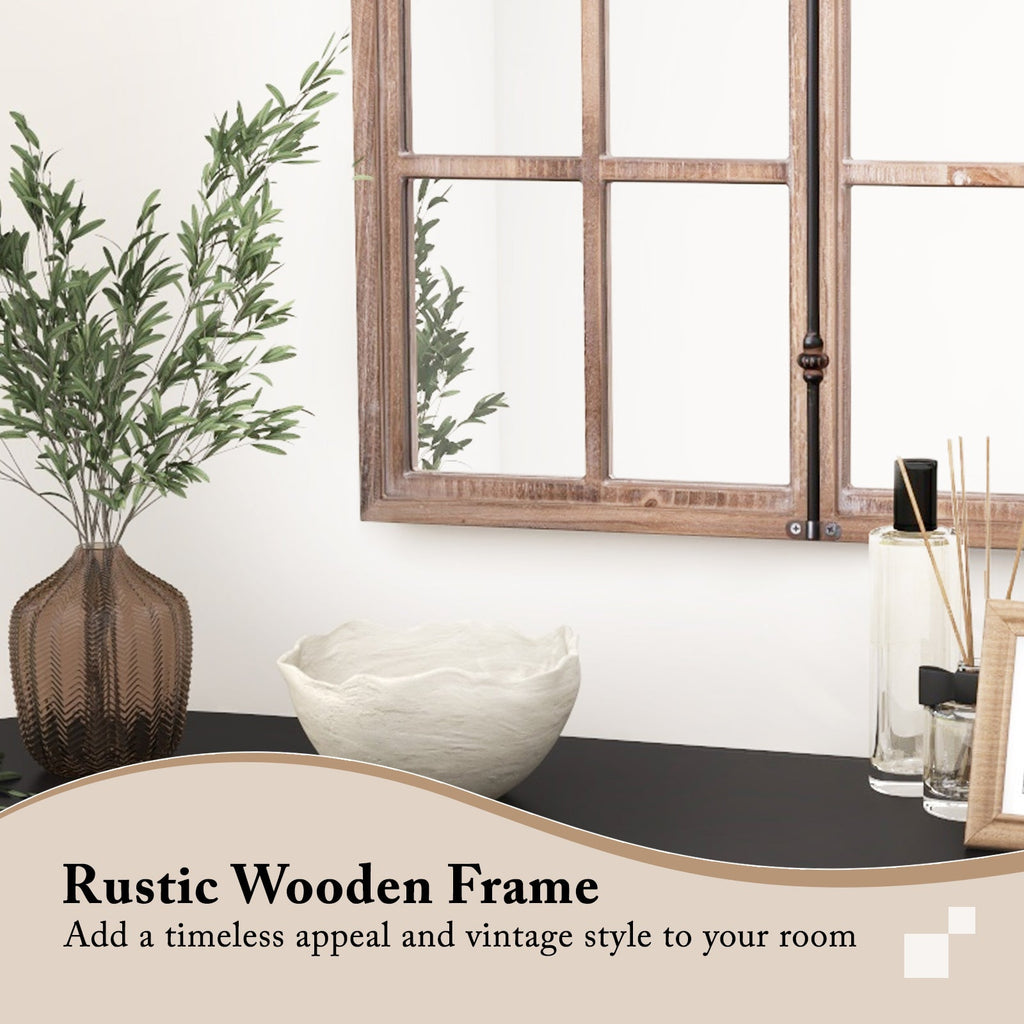 Arched Window Pane Mirror Wall Mounted for Living Room and Entryway-Natural