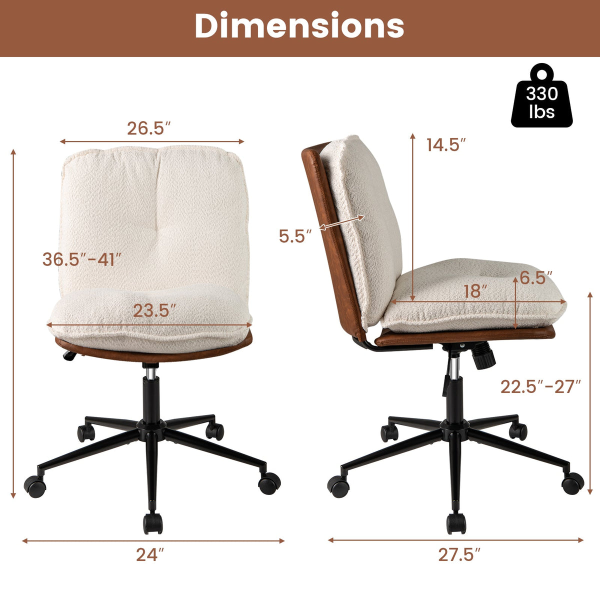 Armless Home Office Chair with Rocking Backrest