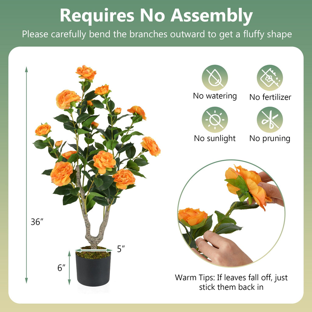 36 Inch Artificial Camellia Tree with Blooming Flower 2 Pack