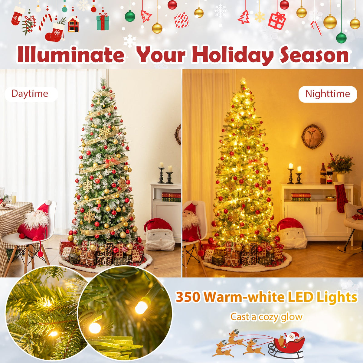 6/7.5/9 FT Artificial Christmas Tree with Warm-White LED Lights