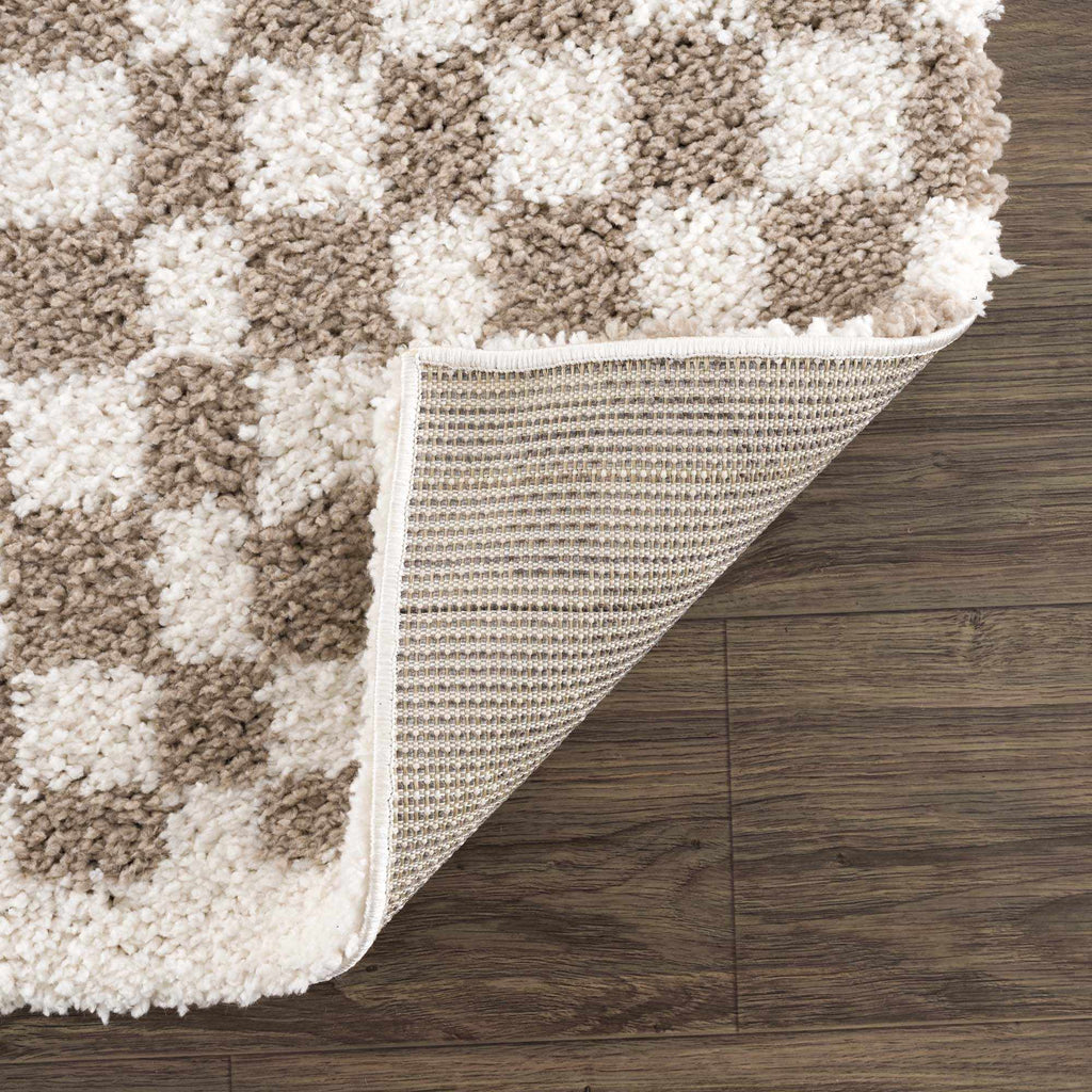 Kieu Taupe Checkered Shag Rug