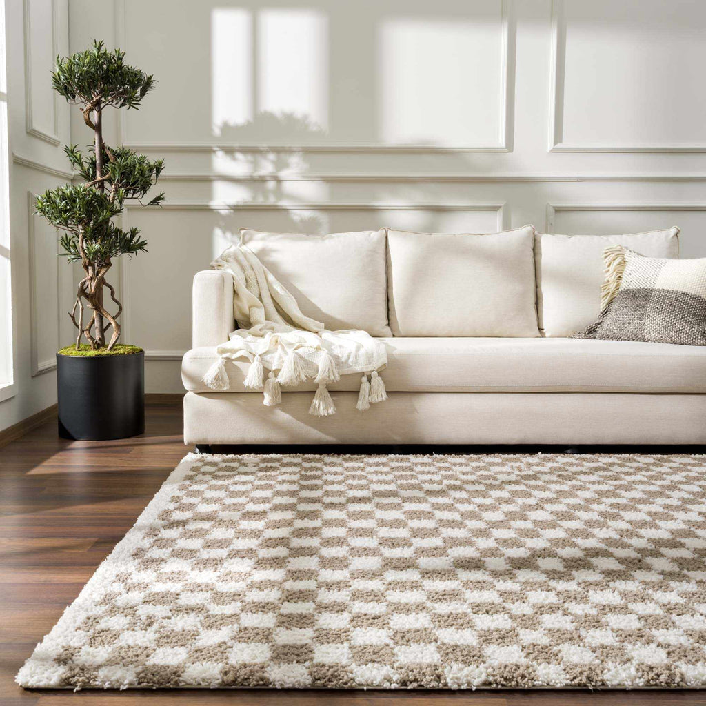 Kieu Taupe Checkered Shag Rug