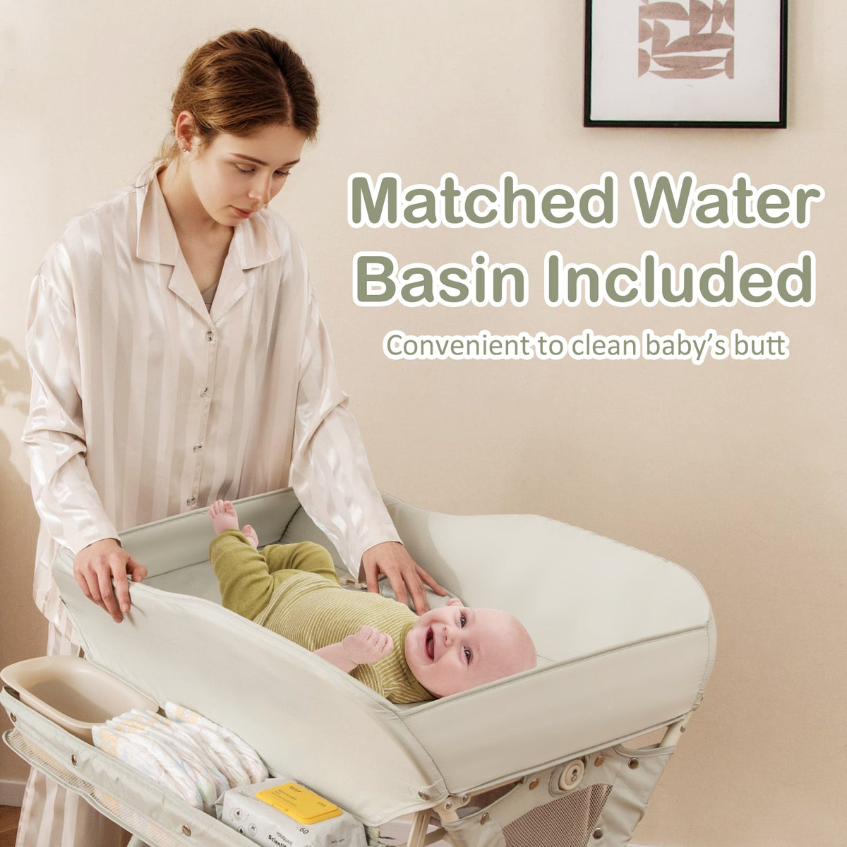 Baby Diaper Changing Table with Water Basin Wheel