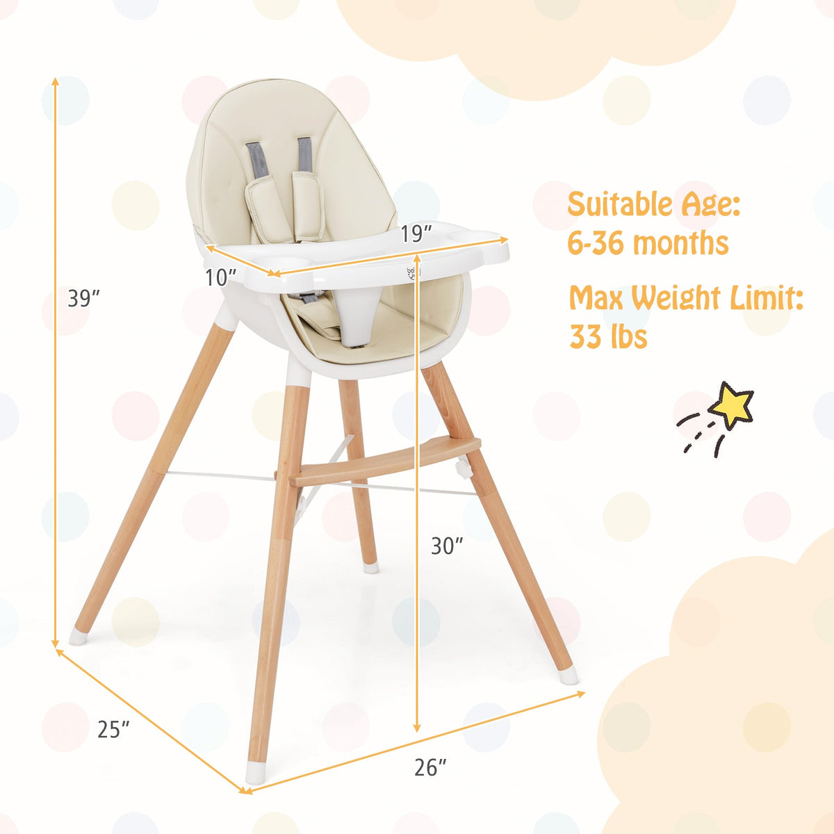 Baby High Chair with Dishwasher Safe Tray