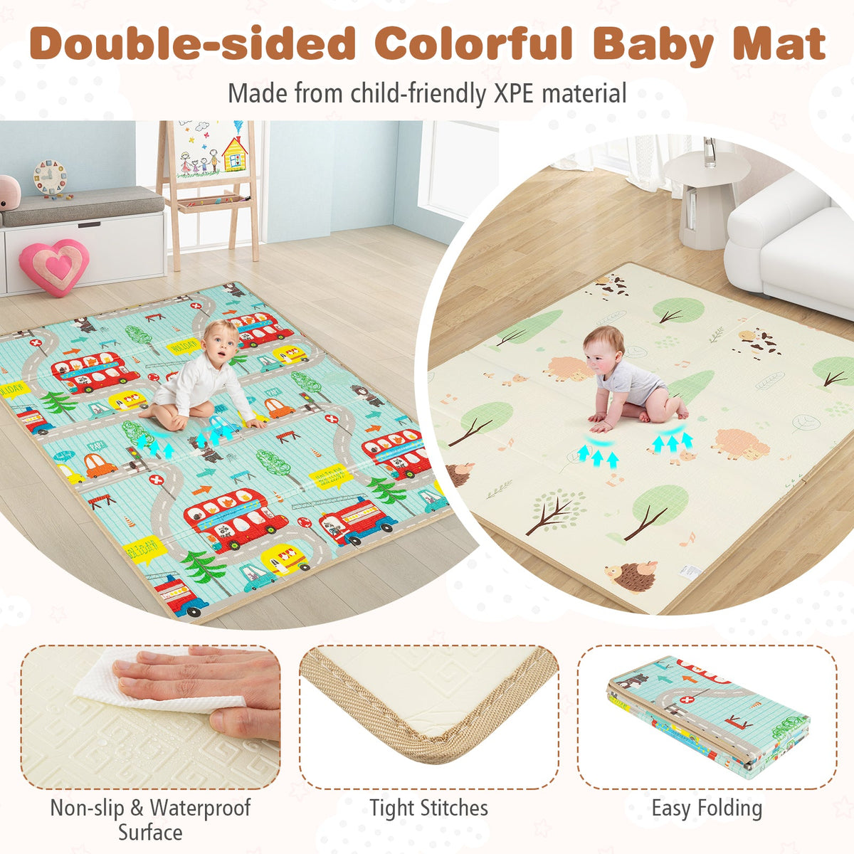 Baby Playpen with Mat and Breathable Mesh-Gray