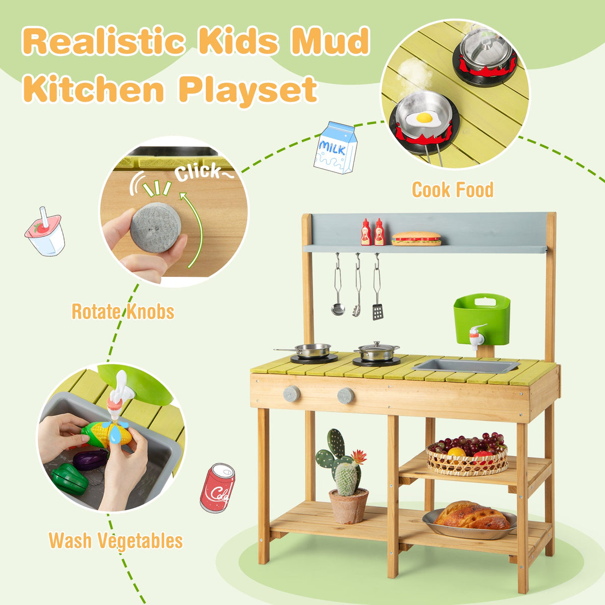 Backyard Pretend Play Toy Kitchen with Stove Top