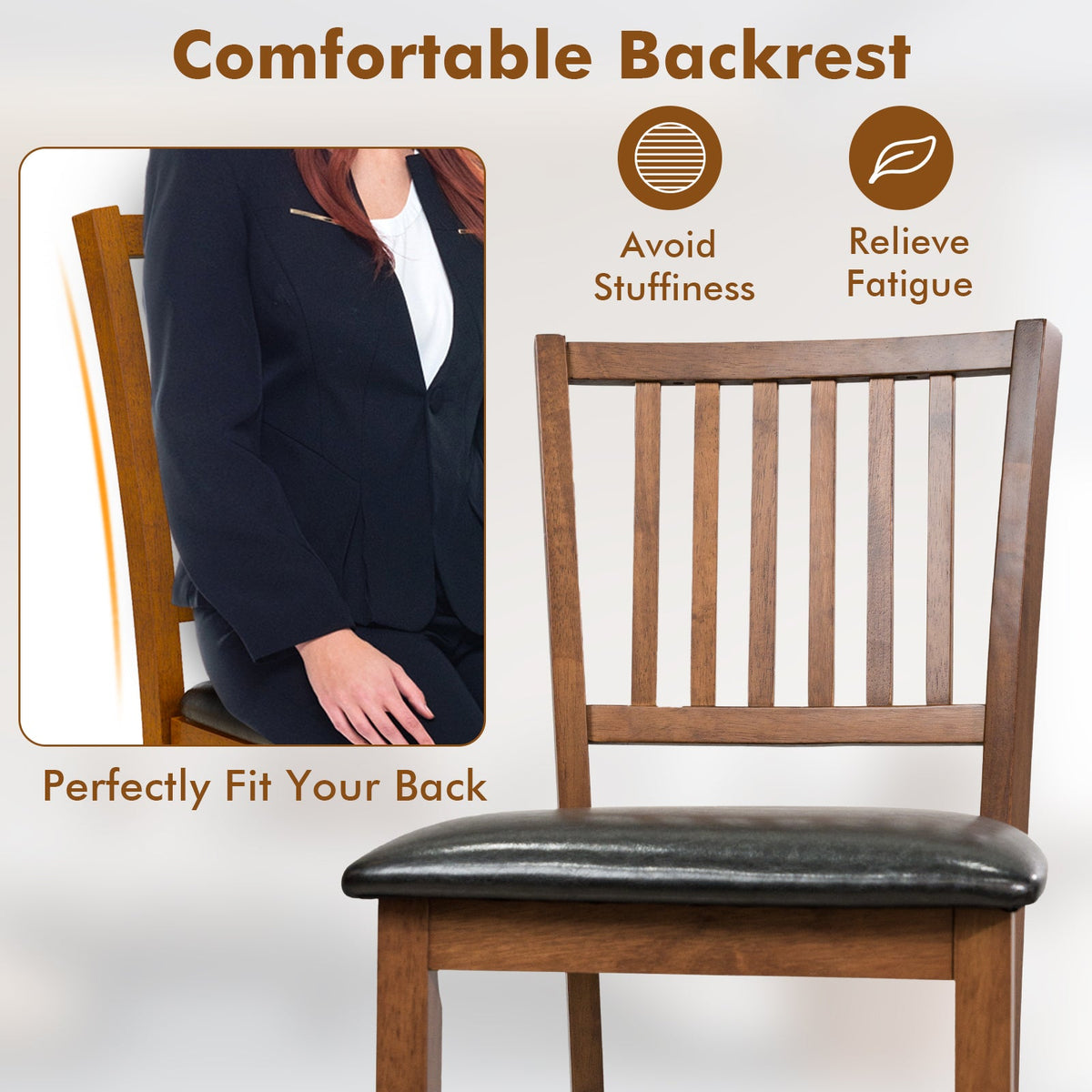 2-Piece Bar Chair Set Counter Height Bar Stool with Backrest-Walnut