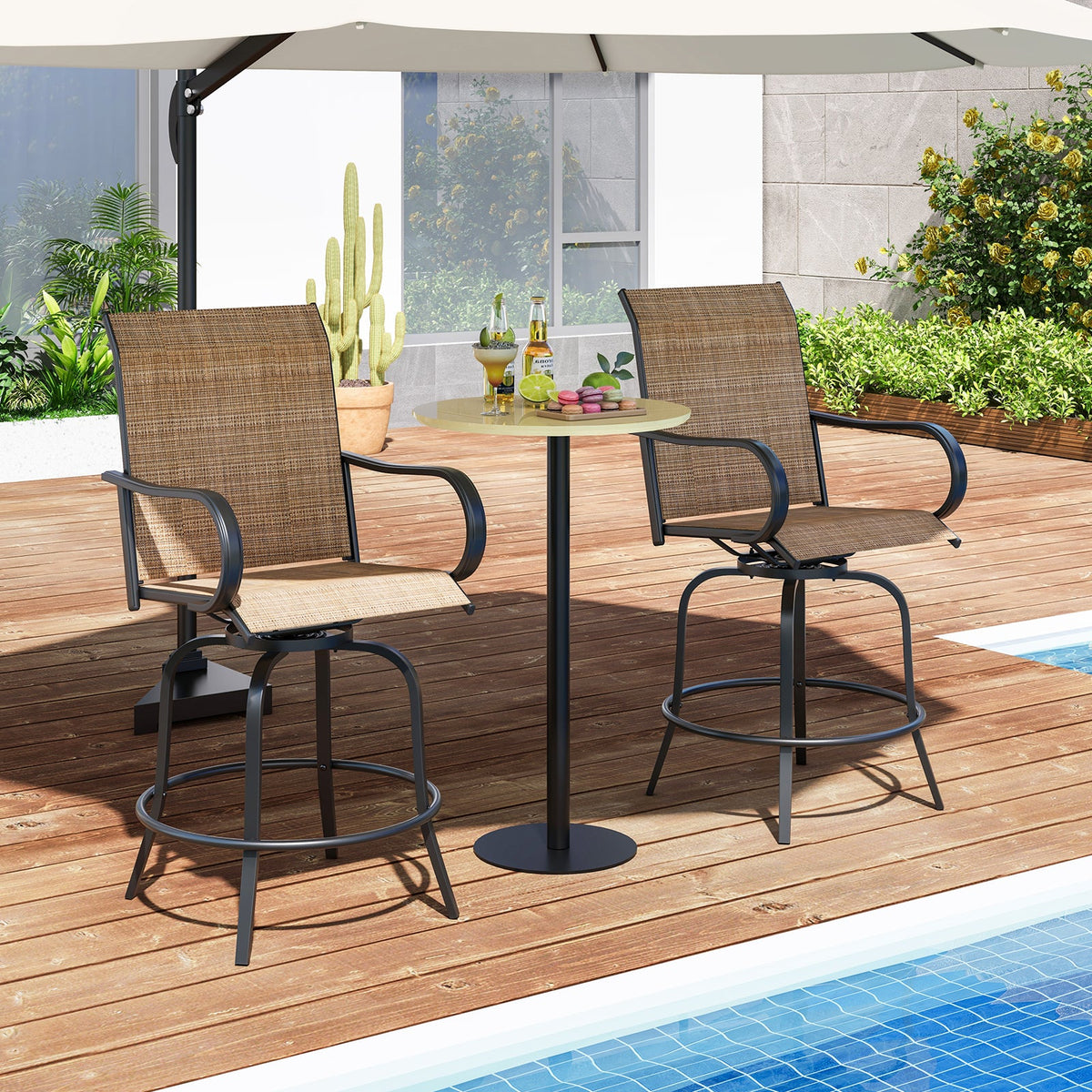 2 Pieces 360 Rotating Bar Stool Set with Armrests for Patio
