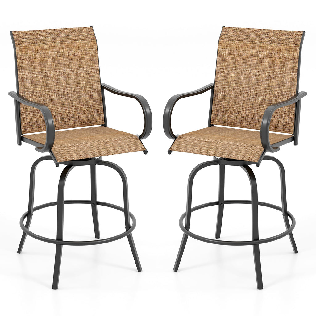 2 Pieces 360 Rotating Bar Stool Set with Armrests for Patio