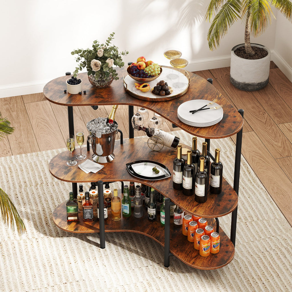 3-Tier Liquor Bar Table with Stemware Racks and Storage Shelves