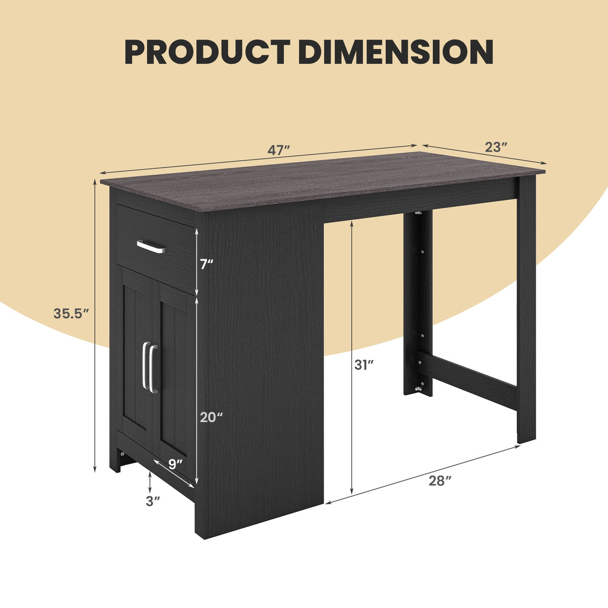 Counter Height Bar Table with Storage Cabinet and Drawer
