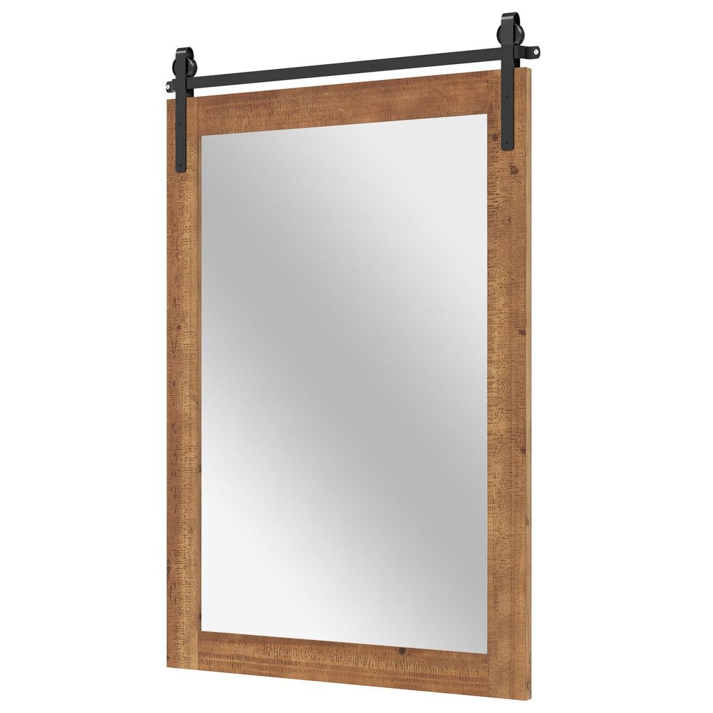 Rustic Wood Frame Barn Door Style Farmhouse Wall Mirror