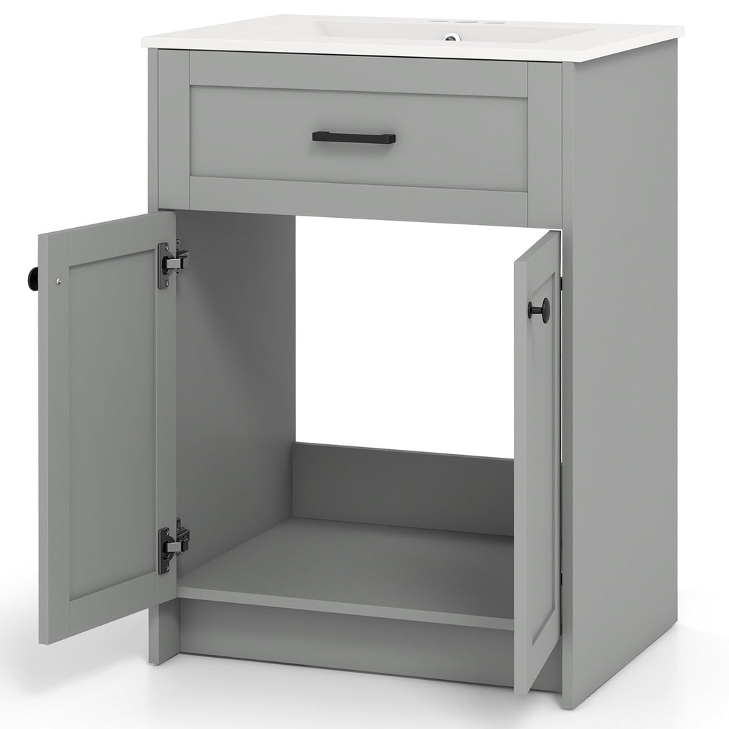 Bathroom Vanity Unit with Basin and 2 Doors-Gray