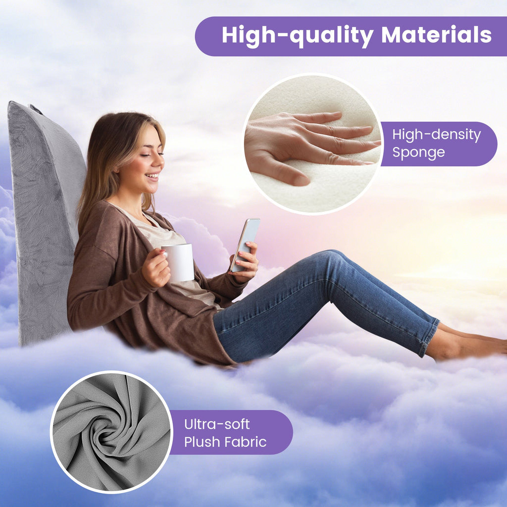 Bed Wedge Pillow Back Support Triangle Reading Pillow with Detachable Cover-Gray