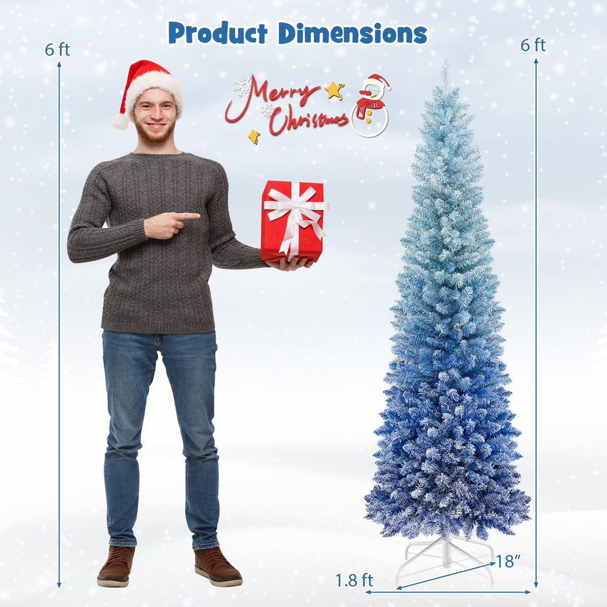 6 Feet Blue Gradient Snow Flocked Artificial Christmas Tree-Blue