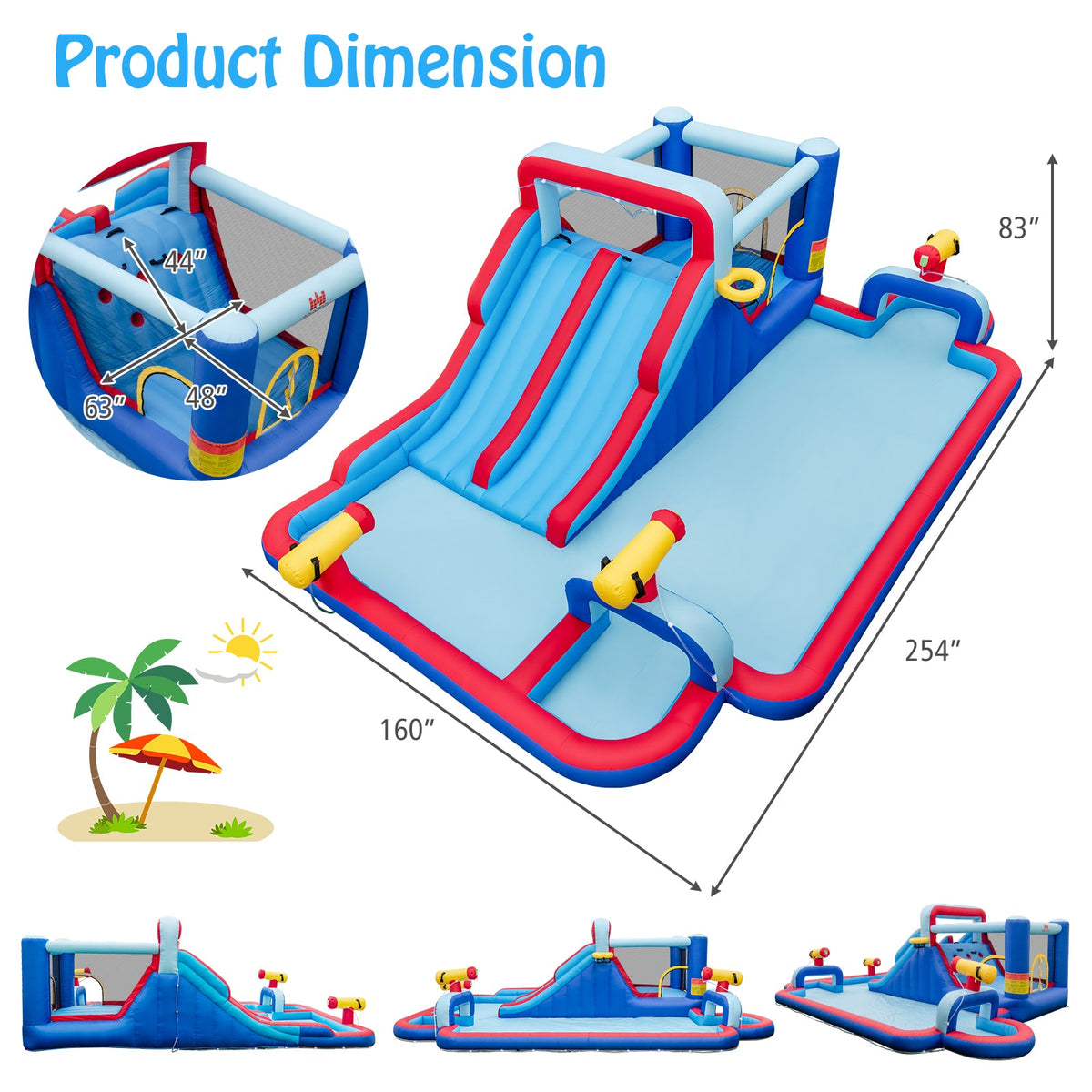 Inflatable Bounce House with 2 Water Slides and 3 Water Cannons with 950W Blower